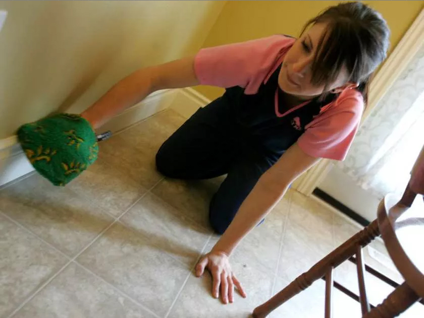 a woman cleaning her house