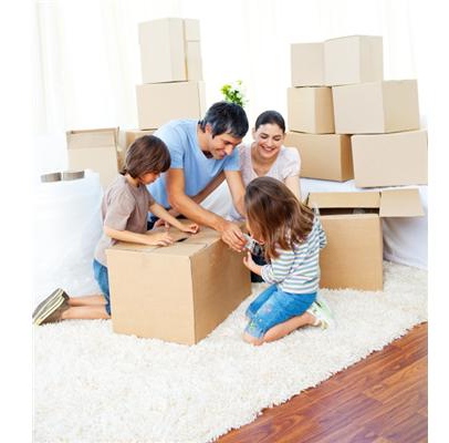 whole family unpacking a box