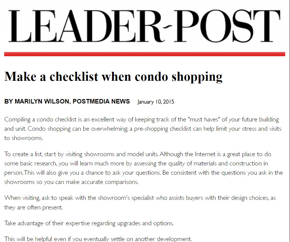 Make a checklist when condo shopping